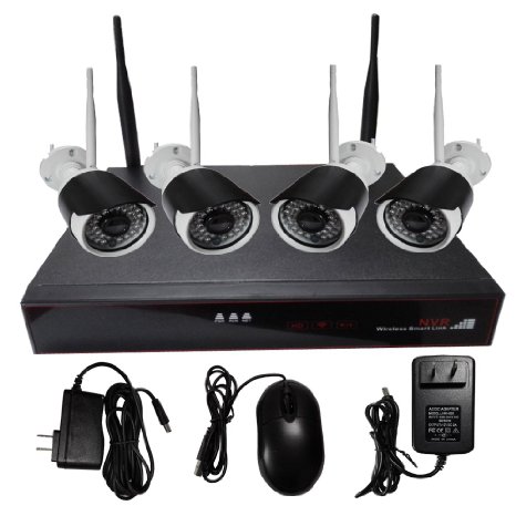 Hi-Tech WIFI NVR Kit 4CH 720P960P HD NVR  4 X 720P HD Wireless IP Camera Kit Metal Bullet Camera Video Security Surveillance System