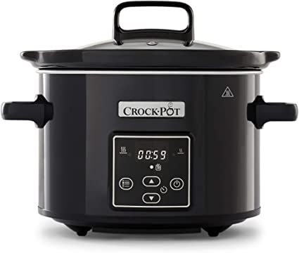 Crock-Pot Electric Slow Cooker | Programmable Digital Display | 2.4 L (2 People) | Keep Warm Function | Black & Chrome [CSC061]