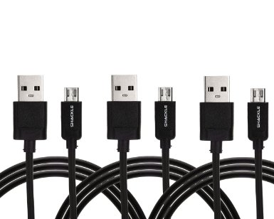 Micro USB Cables [3-Pack], Shackle Extra Tough 3.3ft Tangle-free Utra Fast Data Sync USB 2.0 Charging Cord for Samsung, HTC, Nexus, LG, Motorola, Nokia, Android Smartphones, Tablets and More - Black