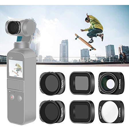 Neewer Lens Filter Set Compatibel with DJI Osmo Pocket Camera Lens: ND8 ND16 ND8/PL ND16/PL Filters, 10X Macro Lens 0.65X Wide Angle Lens, Magnetic Design, Ideal for Outdoor Photography Video