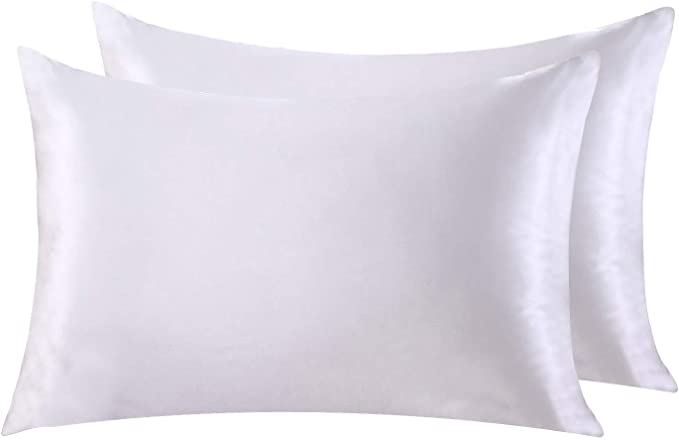 Silk Life Satin Pillow Case Set for Hair and Skin to prevent wrinkles Hidden Zipper Standard (50x75cm) 2 Pack, Nature white