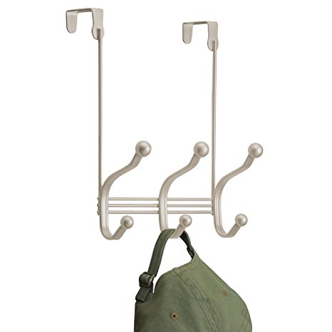 mDesign Over Door Decorative 6 Hook Rack Storage Organizer for Coats, Jackets, Hats, Scarves, Robes, Towels - 3 Double Hooks, Satin