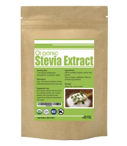 Organic Stevia Extract Powder Natural Sweetener Sugar Substitute (4 oz)