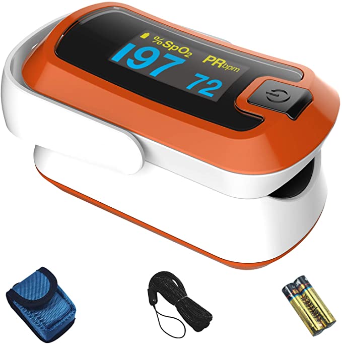 MIBEST Orange Dual Color OLED Finger Pulse Oximeter - Blood Oxygen Saturation Monitor with Color OLED Screen Display and Included Batteries - O2 Saturation Monitor