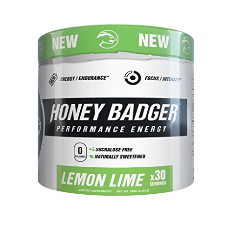 Honey Badger Performance Energy Pre-Workout (Lemon Lime / 30 Servings / Sucralose Free / Naturally Sweetened / CarnoSyn ® Beta-Alanine)
