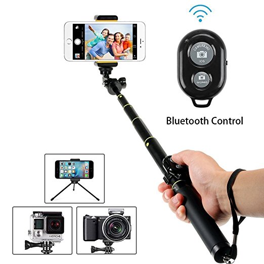 LENDOO Selfie Stick with Bluetooth Remote and Metal Tripod Extendable Monopod for Iphone 6 Plus 7 Plus Galaxy S7 S8 all Smartphone ,1/4 Universal Screw for Gopro Session and Camera