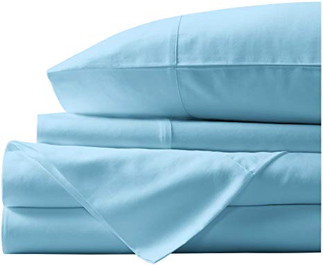 Paramount Dyeing Co. 100% Egyptian Cotton 4-Pc Sheet Set 1000 TC Premium Quality Luxurious Feel Italian Finish Bedding Set Fits Mattress Up to 18" Deep Pocket King Sky Blue