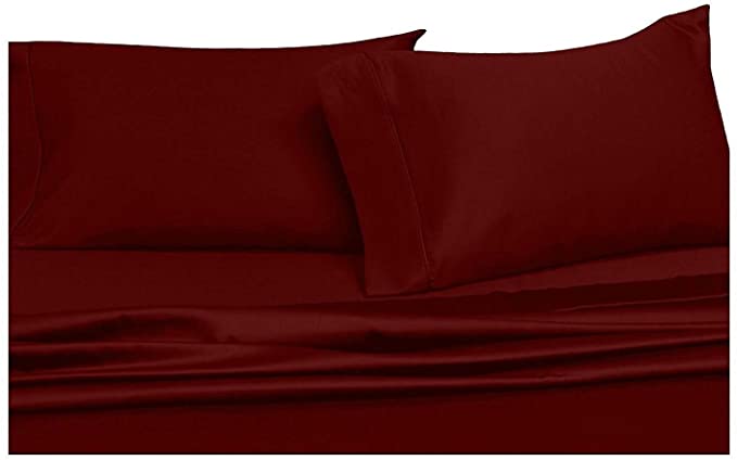 Royal Hotel Solid Burgundy 600-Thread-Count 4pc California-King Bed Sheet Set 100-Percent Cotton, Sateen Solid, Deep Pocket