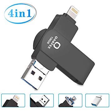 Flash Drive for iPhone, Photo Stick 128GB for iPhone, External Storage Memory Stick Photostick Mobile, Thumb Drive USB 3.0 Compatible iPhone/iPad/Android Backup OTG Smart Phone Qarfee Black
