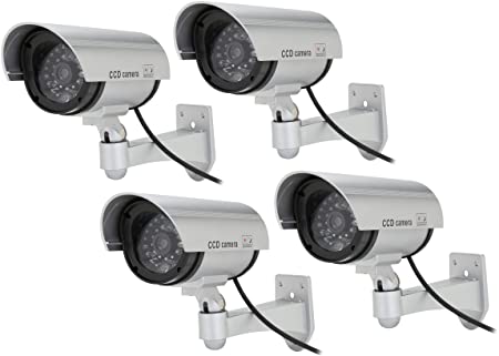 Rosewill Fake Security Surveillance CCTV Dummy Camera (4-PK), with LED Light & Warning Security Alert Sticker