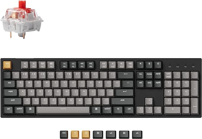 Keychron C2 Pro Wired QMK/VIA Mechanical Keyboard Full Size Layout Custom Programmable Macro RGB Backlit with Keychron K Pro Red Switch OEM Profile Double-Shot PBT Keycaps for Mac Windows Linux