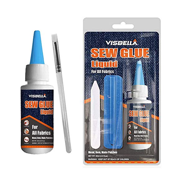 Visbella 1 Min Quick Bonding Fast Dry Sew Glue Liquid Reinforcing Adhesive Speedy Fix for All Fabrics Clothing Cotton Flannel Denim Leather Polyester Doll Repair (60ml)