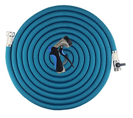 FOCUSAIRY Newest 50 Feet Expanding Heavy Duty Expandable Strongest Garden Water Hose with Shut Off Valve Solid Metal Connector and 8-pattern Spray Nozzle