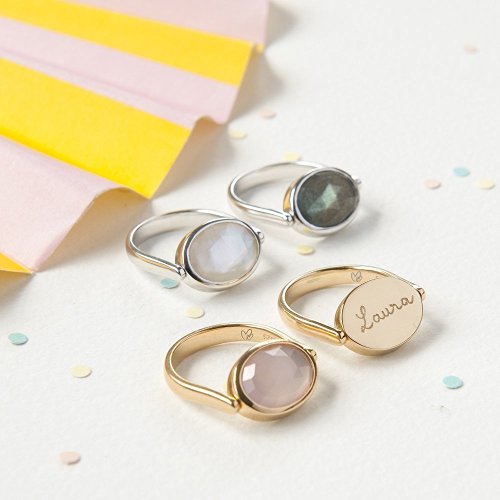 Personalized Gem Stone Spinning Ring with secret engraving on the back