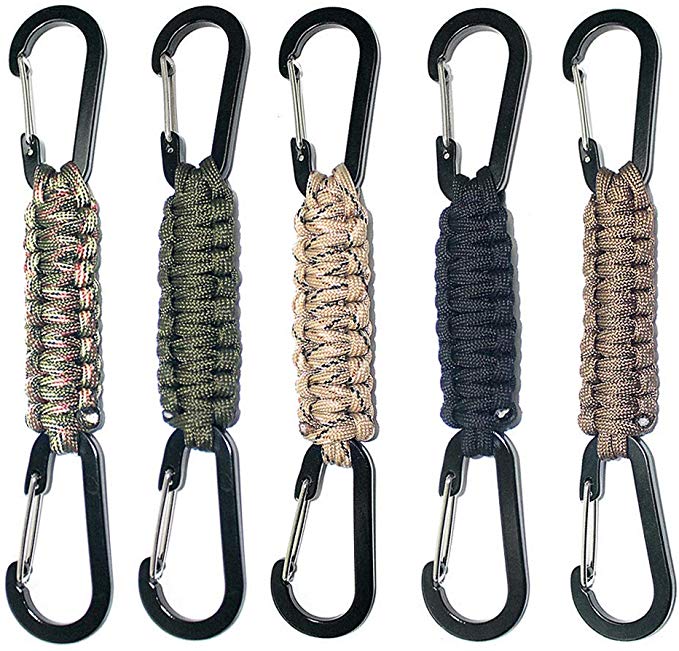 TIMGOU Paracord Keychain with Double Carabiner, Set of 5 Braided Lanyard Utility Ring Hook