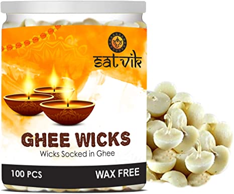 Pure Ghee Wicks (Pack of 100 Pcs) / Readymade Ghee Cotton Wicks/Diya Batti/Puja Batti