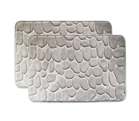 Tentek Luxurious 23.6-Inch by 15.7-Inch (60 x 40 CM) Memory Foam Bath Rug Mat with SBR Backing(Pebble 2 Pieces)