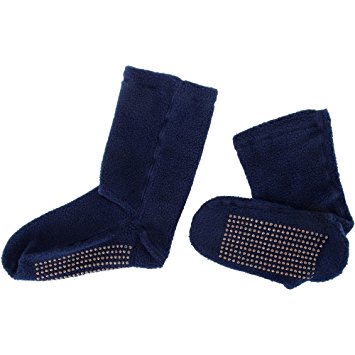 Home-X Navy Blue Adult Soft Knit Gripper, Non Skid Slippers Socks. One Sise Fits All (Woman)