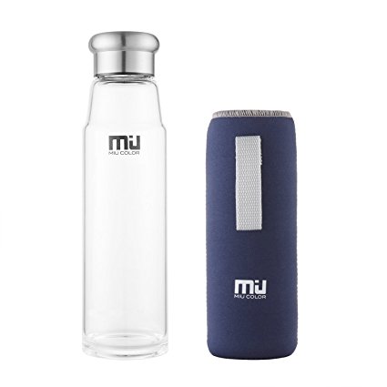 MIU COLOR® 700ml Borosilicate Glass Water Bottle,Large Capacity Water Bottle With Nylon Sleeve,Leak Proof, Easy Clean, Sports, Travel, Yoga, Gym