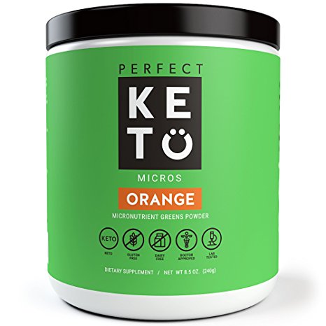 Perfect Keto Greens Superfood Powder- Super Micro Green Drink & MCT Oil to Burn Fat for Fuel- Best as Low Carb Ketogenic Diet Supplement for Ketosis- Amazing for Ketones and Athletic Diets | (Orange)