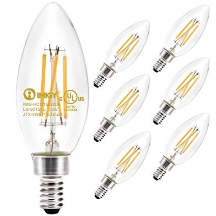 6-Pack LED Filament Bulb 40W Equivalent with 400LM Brightness, IMIGY E12 Base 2700K Candelabra Warm Light B11 Bulb, Non-Dimmable