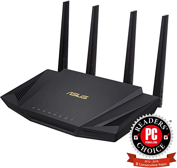 ASUS RT-AX3000 Dual Band WiFi Router, WiFi 6, 802.11ax, Lifetime Internet Security, Support AiMesh Whole-Home WiFi, 4 x 1Gb LAN Ports, USB 3.0, MU-MIMO, OFDMA, VPN