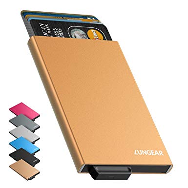 LunGear RFID Credit Card Holder Minimalist Slim Wallet Front Pocket Card Protector Pop up Design Aluminum Up to Hold 6 Cards