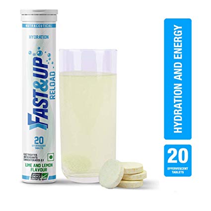 Fast&Up Reload Electrolytes Energy Drink and Instant Hydration Sports Drink - 20 Effervescent Tablets - Lime&Lemon Flavor