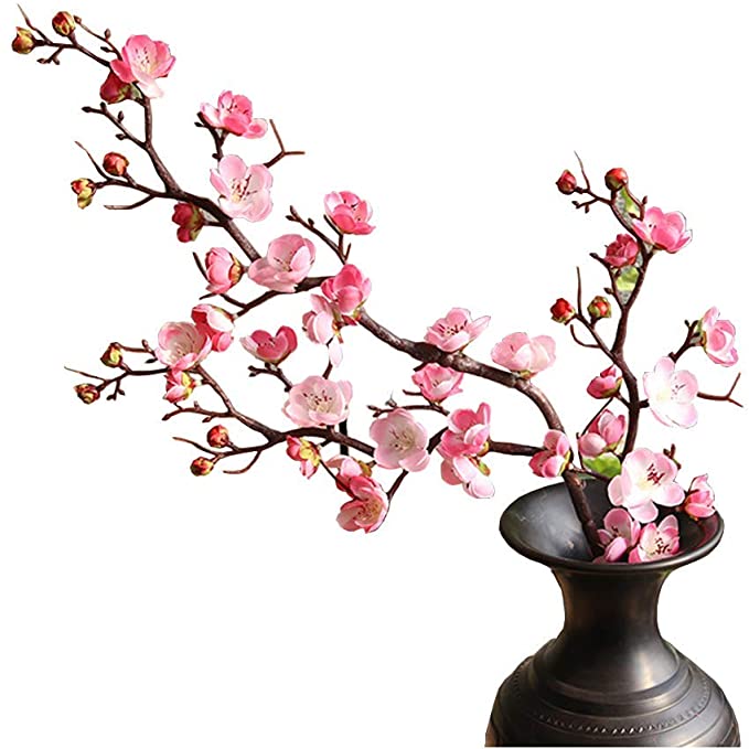 4Pcs Artificial Cherry Blossom Flowers, 37” Plum Blossom Peach Branches Silk Tall Fake Flower Arrangements for Home Wedding Centerpieces Decoration, Light Pink