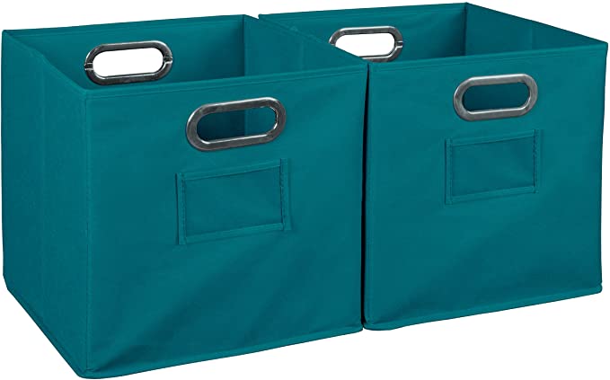 Niche Cheer Home Foldable Fabric Bins Collapsible Cloth Cube Storage Basket, Set Of 2, Teal