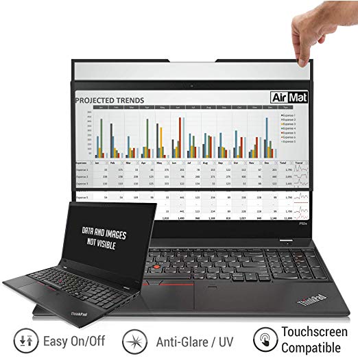 AirMat 15.6 inch Laptop Privacy Screen Filter for Flat Glass Widescreen Displays (16:9) - Easy On/Off - Premium Anti Glare Protector for Data Confidentiality - Tape-Free Installation