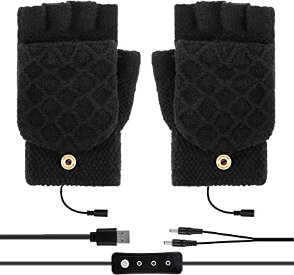 Ideashop USB Heated Gloves, Double-Sided Heating Warm Gloves with 3 Settings, Winter Fingerless Mittens Laptop Gloves