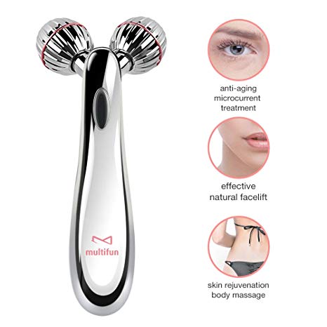 3D Microcurrent Facial Roller, Multifun Face Beauty Roller Body Massager for Anti Aging, improve Facial Contour, Skin Tone, Wrinkle Reduction and Firm Body Skin, Smooth Dimples, Professional Skincare