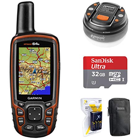 Garmin GPSMAP 64s Worldwide Handheld GPS with 1 Year Birdseye Subscription (010-01199-10)   32GB Memory Card   LED Brite-Nite Dome Lantern Flashlight   Carrying Case   4X AA Batteries w/Charger
