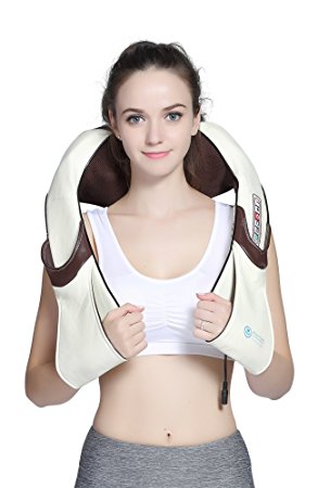 Koo-Care Cordless Rechargeable Neck & Shoulder Shiatsu Massager with Heat - Deep Kneading Massage Pillow with 3 Adjustable Speed Gear, Applicable for Back Belly Calf Shins Feet etc.