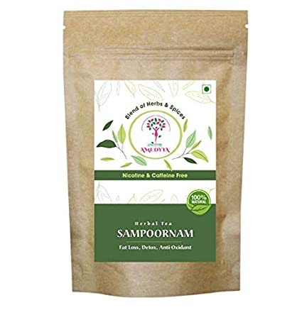 Amedyya Sampoornam Helps in Fat Management 100% Herbal Tea Blend (90g, 50 Cup) - Blend of Herbs & Spices | Cardamom &Turmeric |