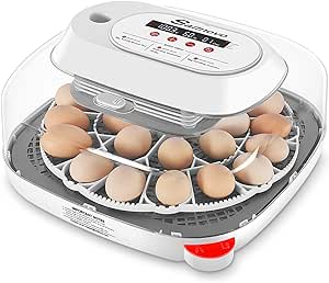 Sailnovo 24 Eggs Incubators for Hatching Eggs, 4 Modes Digital Poultry Hatcher Egg Incubator with Automatic Egg Turning and Temperature Control Humidity Display, with Adapter, Sprinkler(White)