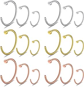 Ruifan 6-18pcs 18 Gauge Stainless Steel Body Jewelry Piercing Earrings Lip Nose Hoop Ring Unisex 6mm 8mm 10mm