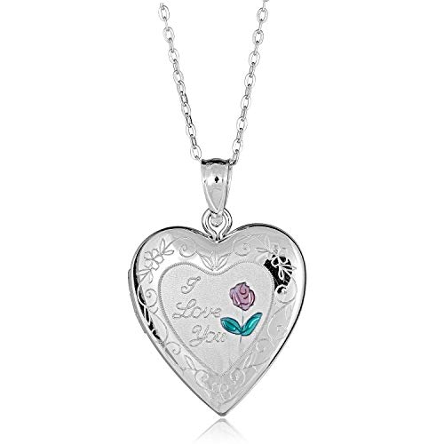AVORA 925 Sterling Silver I Love You Heart Locket Necklace with 18" Chain