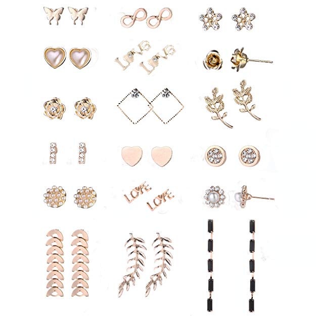 29 Pairs Assorted Multiple Stud Earrings set for Women Girls Simple Hoop earring set