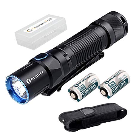 Olight M2T Warrior Dual LED Switch Tactical Flashlight with an XHP35 HD CW Powered by a Single 18650 or Two CR123A Bundle GrapheneFast Battery Case(1200 Lumens)