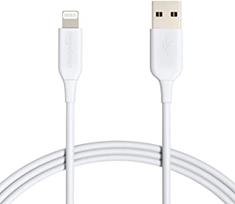 AmazonBasics Lightning to USB Cable - MFi Certified Apple iPhone Charger, White, 6-Foot (2-Pack)