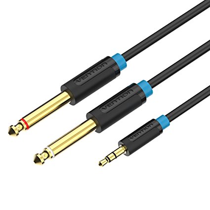 Double 6.35mm Mono Cable (0.5m/1.6ft), Vention Aux Cabo 3.5mm 1/8 inch to Dual 6.35mm 1/4 inch Audio Splitter Cable Digital Interface Cable Instrument Cable for Mixer Audio Recorder Electric Guitar Amplifier etc