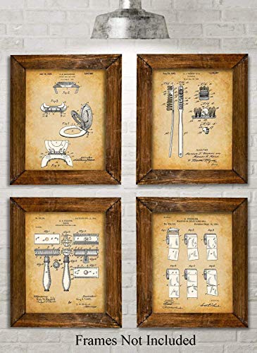 Original Bathroom Patent Art Prints - Set of Four Photos (8x10) Unframed - Makes a Great Gift Under $20 for Bathroom Decor