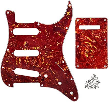 IKN SSS 11 Hole Strat Guitar Pickguard Tremolo Cavity Cover Backplate with Screws for Fender USA/Mexican Standard StratGuitar Part, 4Ply Red Tortoise Shell