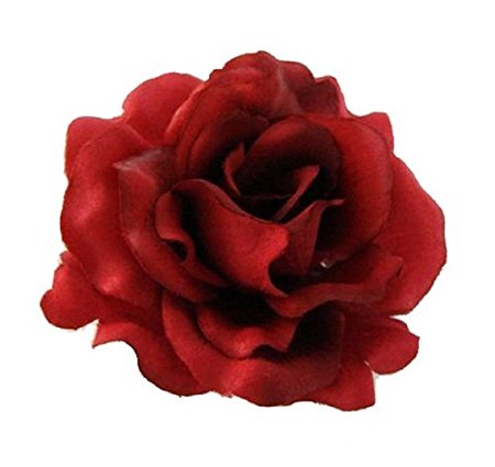 Silk Rose Flower Hair Clip Bridal Wedding 3 Inches. (Red)
