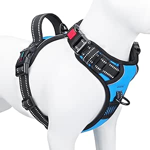 PHOEPET No Pull Dog Harnesses for Small Dogs Reflective Adjustable Front Clip Vest with Handle 2 Metal Rings 3 Buckles [Easy to Put on & Take Off](M, Blue)