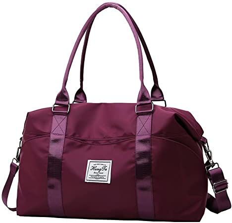 KARRESLY Travel Duffel Bag for Women,Shoulder Weekender Overnight Bag Sports Gym Tote Bag,Waterproof(Wine Red)
