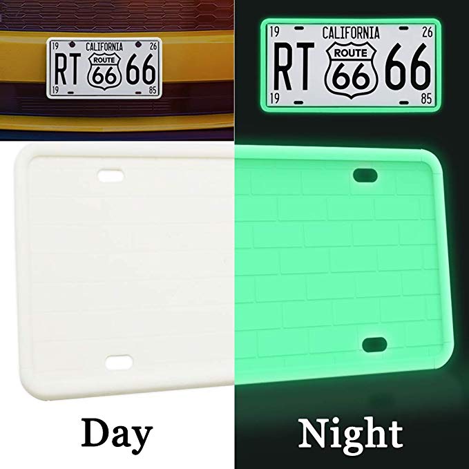 JIWINNER Glow in The Dark License Plate Frame - Premium Universal Car Silicone License Plate Holder with Drainage Holes - Modern, Rust-Proof, Weather-Proof and Rattle-Proof for Car
