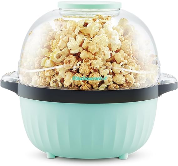 Elite Gourmet EPM145M 4.5Qt Hot Oil Stirring Popcorn Popper with Measuring Cap & Reversible Serving Bowl & Butter Melting Tray, Great for Parties, Movie Night, Anytime Snack, Safety ETL Approved, Mint